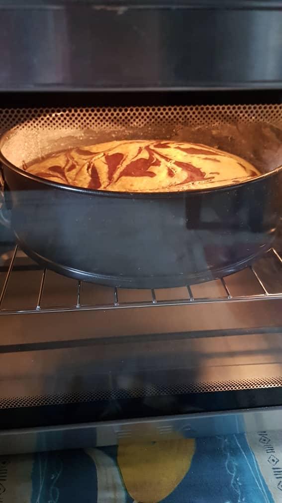 Marble cake baking in the oven