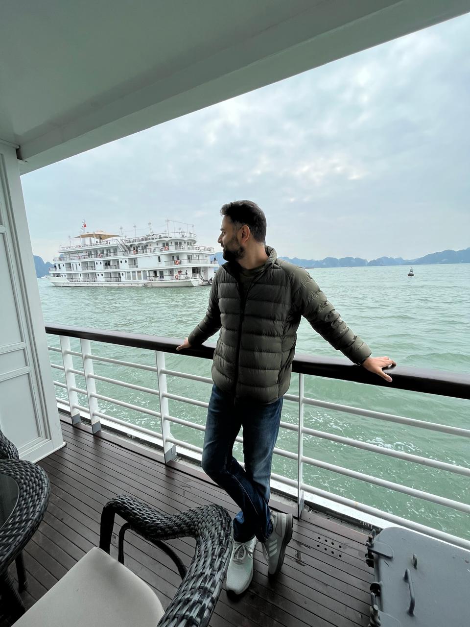 Abhishek on a cruise deck